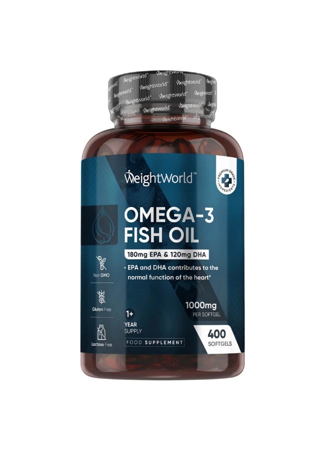 WeightWorld Omega-3 Fish Oil – Supports Heart & Brain Health – 1000 mg – 400 Softgels – Made in UK - Image 1
